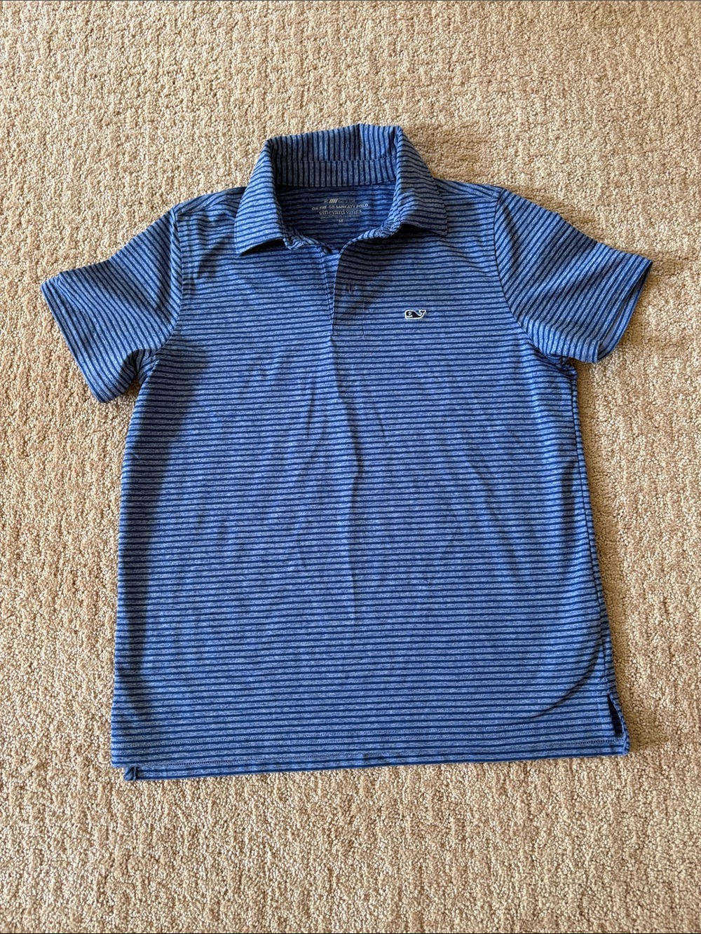 Like new vineyard vines boys Blue Striped Polo Shirt, size M 12-14